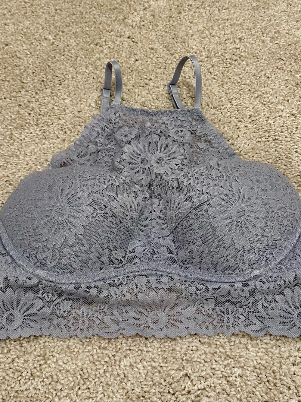 Lace High-Neck Bralette - Lavender/grayish